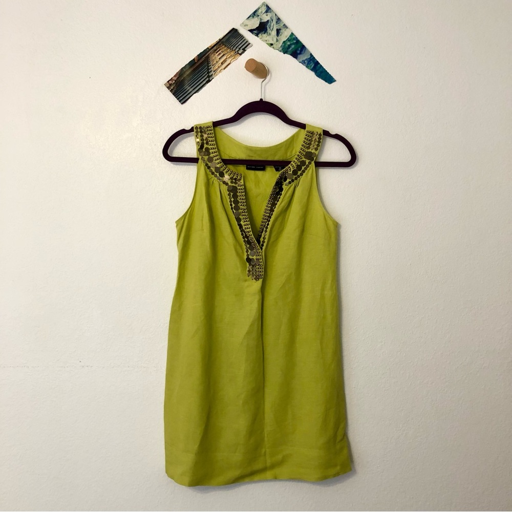 Chartreuse Shift Dress with Bronze Sequins